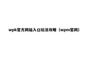 wpk官方网站入口玩法攻略（wpm官网）