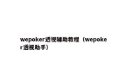 wepoker透视辅助教程（wepoker透视助手）