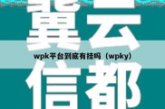 wpk平台到底有挂吗（wpky）